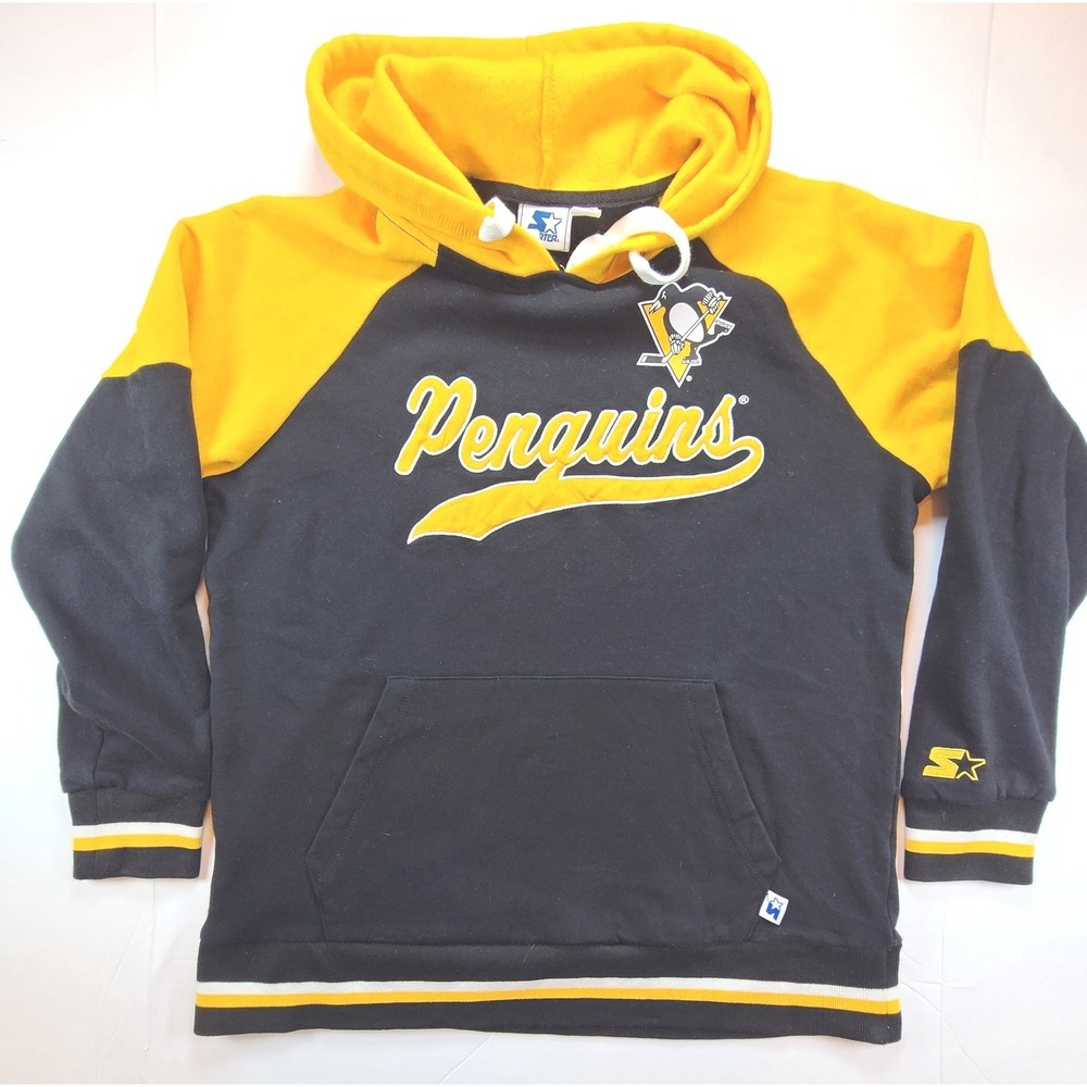 Starter Pittsburgh Penguins NHL Hoodie Mens Large Black Yellow Pullover Hockey